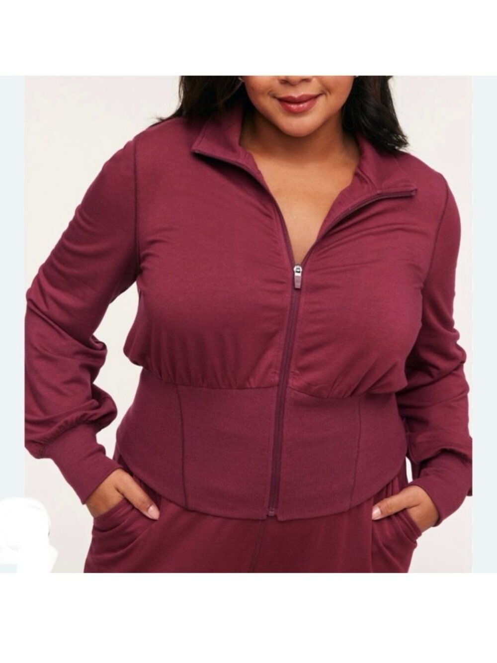 AdoreMe Burgundy Zip-up Top and Pant Set